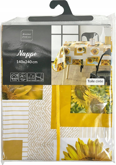 Mbulesë tryeze katrore Rectangular Oilcloth Tablecloth, 140x240 cm, motiv luledielli, e verdhë