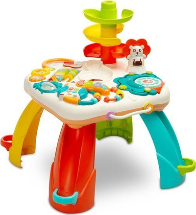 Tavolinë interaktive edukative për fëmijë Toyz Table, panel muzikor, spirale me toptha, shumëngjyrëshe