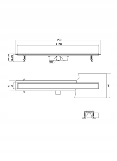 Kanaletë lineare Cersanit Tako, 70 cm, black matte, e zezë