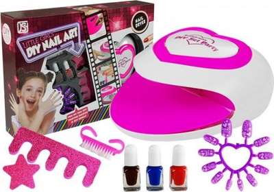 Set manikyri për fëmijë Beauty Salon, llakë shumëngjyrëshe, tharëse thonjsh, rozë