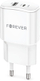 Karikues muri Forever TC-01-20AC, 20W PD QC, 1x USB 1x USB-C, i bardhë