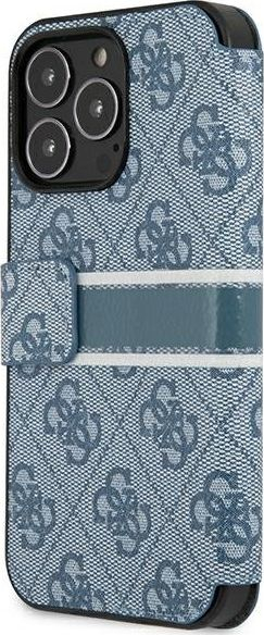 Футрола книга Guess 4G Stripe за iPhone 13 Pro, со капак, сина