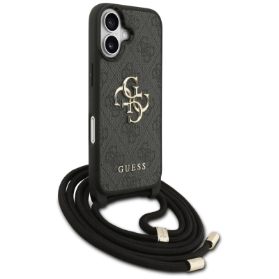 Mbulesë telefoni Guess 4G Big Logo me rrip tek kordelja, crossbody, për iPhone 17, e zezë