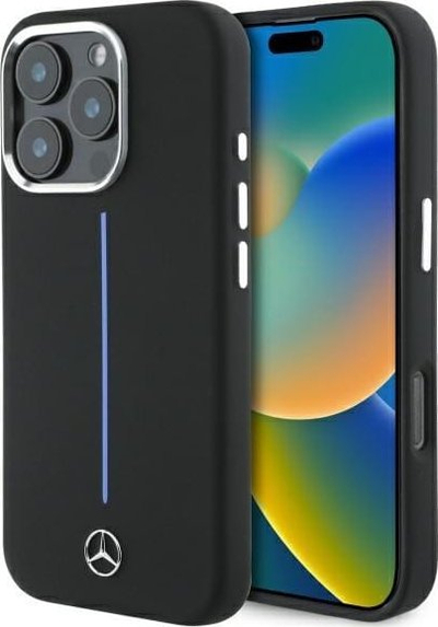 Mbrojtëse telefoni Mercedes Stripe, silikon, MagSafe, për iPhone 16 Pro, e zezë
