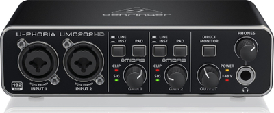 Ndërfaqe audio USB Behringer U-Phoria UMC202HD, 24bit 192kHz, 2 hyrje Midas, e zezë
