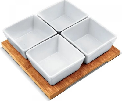 Set enësh Lamart Bamboo LT9018, 4 copë, 19x19 cm, e bardhë