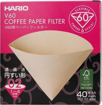 Filtro letre për kafe Hario VCF 02 40M, Misarashi, 40 copa, ngjyr natyrale