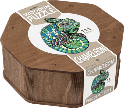 Puzzle druri EWAEco-Wood-Art Chameleon, 111 copa, shumëngjyrësh