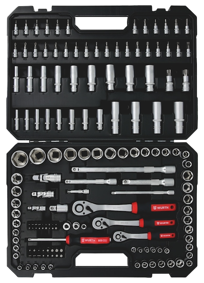 Set arpion me çelësa kokë, Würth, 1/4", 3/8", 1/2", 6 këndore, 154copë
