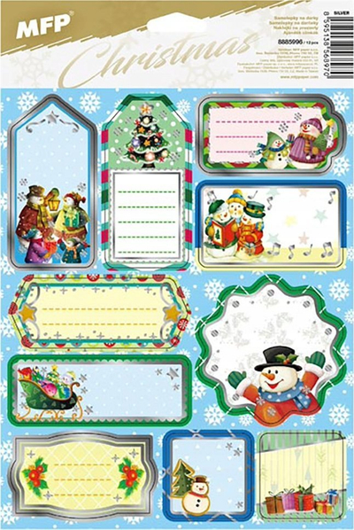 Stickers për dhurata Krishtlindjesh MFP Christmas, fletë 20x30cm, etiketa vetëngjitëse, shumëngjyrëshe
