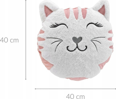 Jastëk dekorativ për kalamajt Chatchat, 40 cm, formë mace, i bardhë me rozë
