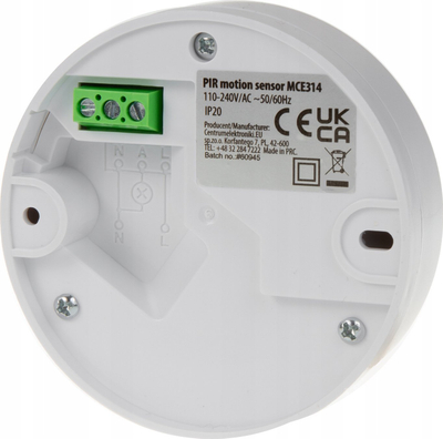 Sensor tavani Maclean MCE314W, detektor lëvizjeje PIR, për drita dhe pajisje elektrike, i bardhë