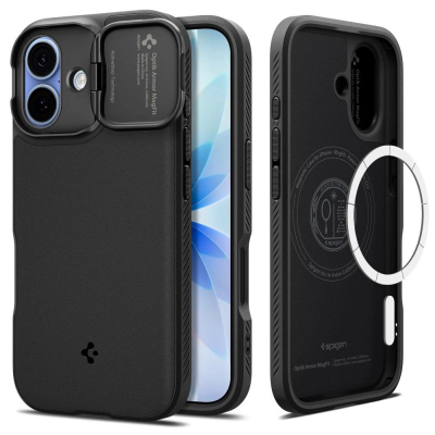 Mbrojtëse telefoni Spigen Optik Armor MagSafe, për iPhone 17, me kapak kamere, e zezë