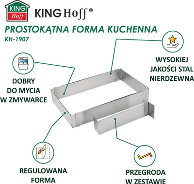 Tepsi pjekjeje Kinghoff KH 1907, e rregullueshme 27.5 52.4 cm, inoks