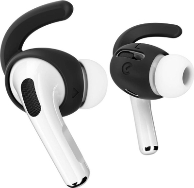 Kapëse silikoni për AirPods Pro KeyBudz EarBuddyz, me grep të rehatshëm, set 2 copë, të zeza