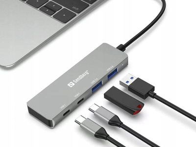 HUB USB Sandberg USB C, 2x USB A, 2x USB C, gri