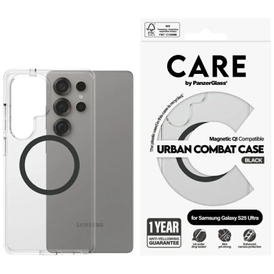 Kapak telefoni PanzerGlass CARE Urban Combat për Samsung Galaxy S25 Ultra, me magnet QI, transparent