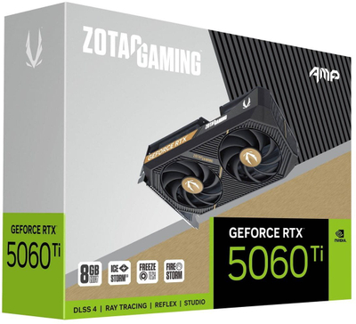 Kartë grafike ZOTAC GeForce RTX 5060 Ti AMP, 8GB GDDR7, Blackwell, e zezë