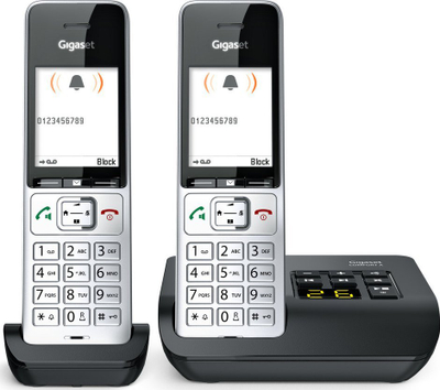 Безжичен телефон Gigaset COMFORT 500A Duo, DECT аналоген, телефонска секретарка, црно-сребрен