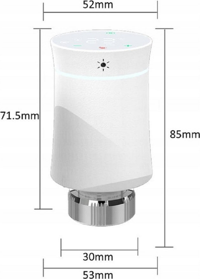 Kokë termostatike për radiatorë Tuya ZigBee, me ekran digjital, kontroll nga aplikacioni, e bardhë