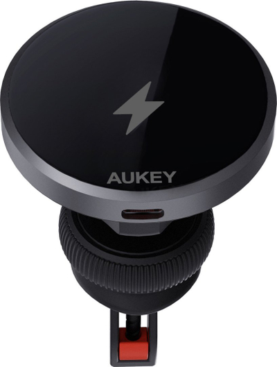 Mbajtës telefoni me karikues wireless Aukey HD-MC13 MagFusion Dash, Qi2 15W, USB C, i zi