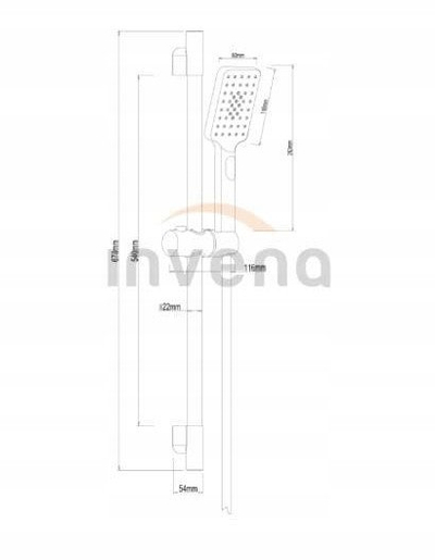 Set dushi Invena Glamour, shtyllë muri 54 cm, dorezë 1 funksion, ngjyrë ari