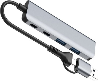 Adapter USB C Tracer 47500 A 5, 4 porta, 2x USB A 3.0, i argjendtë