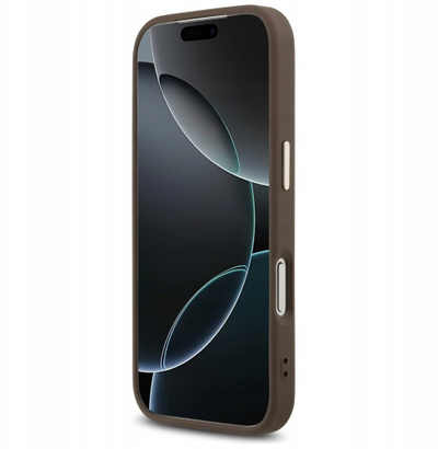 Mbulesë telefoni Guess 4G Metal Logo, për iPhone 17 Pro Max, lëkurë PU, kornizë ari, kafe
