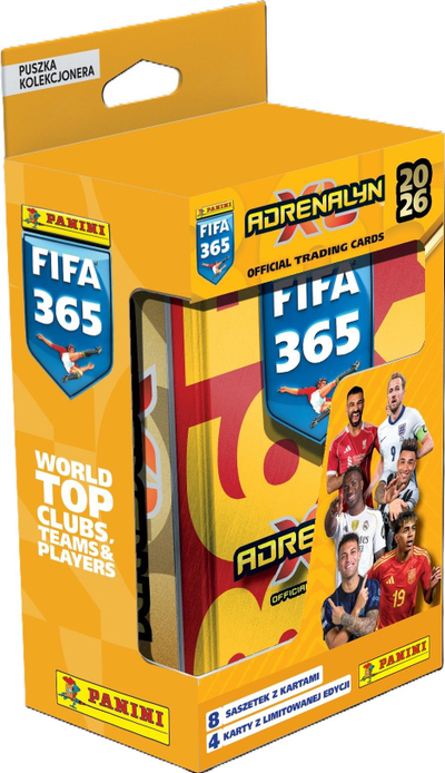 Kuti koleksionuese Panini FIFA 365 Adrenalyn XL Classic Tin, me kartela loje, shumëngjyrëshe