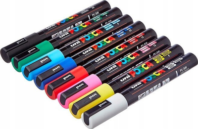 Set markera Posca Uni-Ball PC-3M, 8 ngjyra, majë e hollë 0.9-1.3 mm, shumëngjyrësh