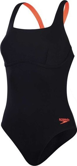 Kostum banje Speedo Flex Band Swim Bra, njëpjesësh, i zi me të kuqe