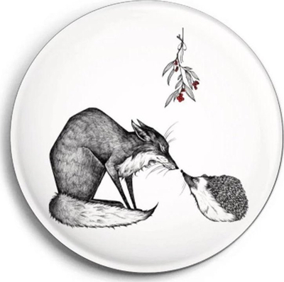 Magnet dekorativ Worth-Keeping Fox And Hedgehog, 56mm, i bardhë