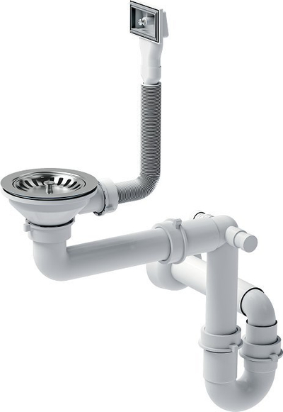 Sifon lavamani Quadron 3 1/2", SAVE SPACE, për lavaman çeliku, i bardhë