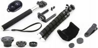 Set aksesorësh selfie Xrec 5in1, monopod dhe tripod, lente fish eye wide macro, i zi