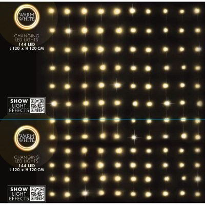 Dritare dekorative me LED, perde me 144 drita, 120×120cm, warm white, e bardhë e ngrohtë