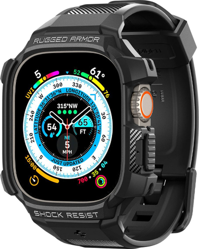 Këse edhe rrip për orë Spigen Rugged Armor Pro, Apple Watch Ultra 49mm, e zezë