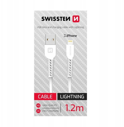 Kabllo të dhënash Swissten USB në Lightning, 1.2 m, e bardhë