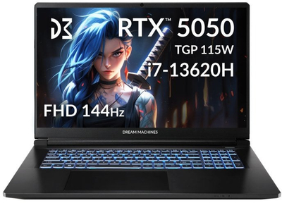 Лаптоп Dream Machines RTX 5050, i7 13620H, FHD 144Hz, црн