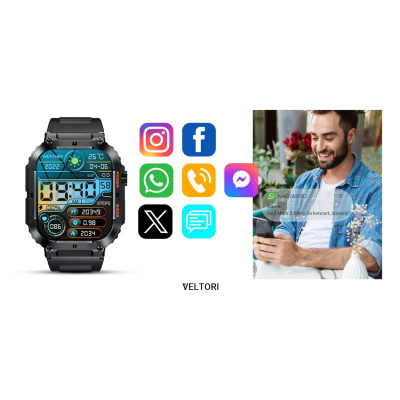 Smartwatch Veltori VT200-1, ekran 1.96", Bluetooth, i zi