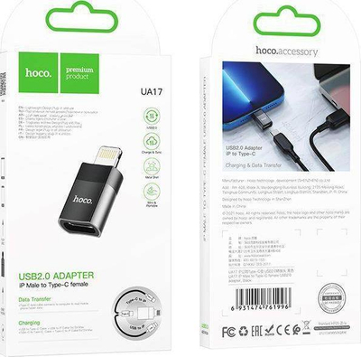 Adapter Hoco UA17 Type C në Lightning, për karikim dhe të dhëna, i zi
