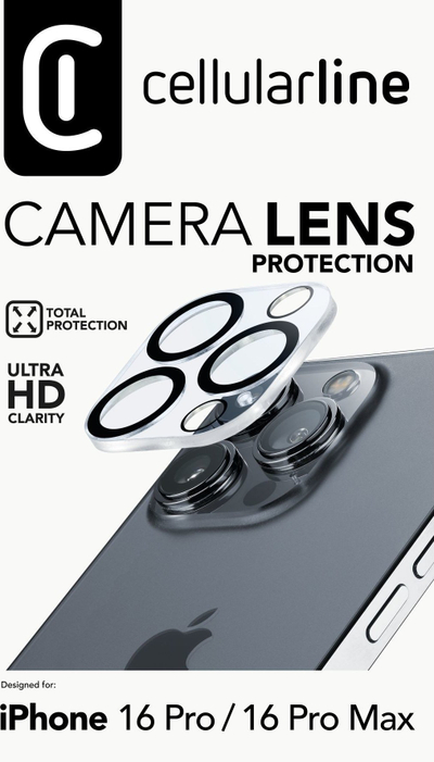 Mbrojtëse xhami për kamera Cellularline, iPhone 16 Pro 16 Pro Max, transparente