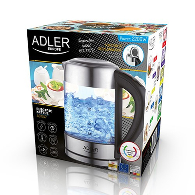Ibrik elektrik Adler AD 1247, 1.7L, 2200W, xham transparent