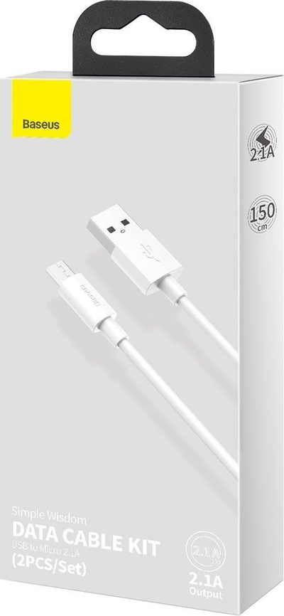 Kabllo USB Baseus USB A në micro USB, 1.5 m, 2.1 A, e bardhë