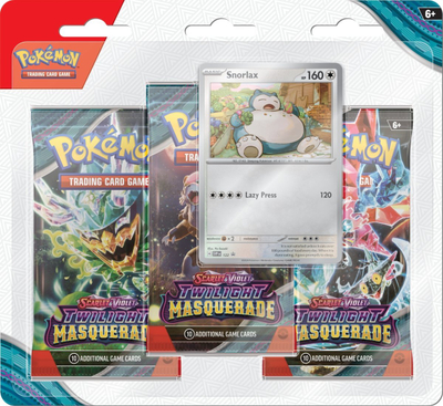 Set letra Pokémon TCG Scarlet and Violet Twilight Masquerade, 3 booster, kartë promo Snorlax