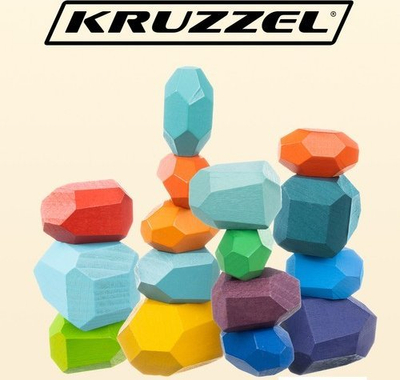 Lodër blloqe druri KRUZZEL, 16 copë, shumëngjyrëshe