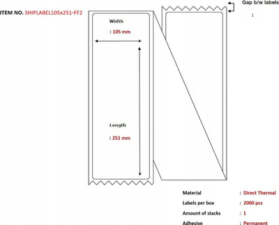 Etiketa printeri Capture SHIPLABEL105X251-FF2, termike, 105x251 mm, e bardhë