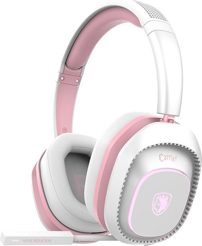 Гејминг слушалки Sades Carrier Angel Edition, безжични и 3.5mm, драјвери 40mm, розово и бело