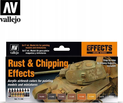 Set boje akrilike Vallejo Model Air Rust and Chipping Effects, 8 copë, 17ml, shumëngjyrësh