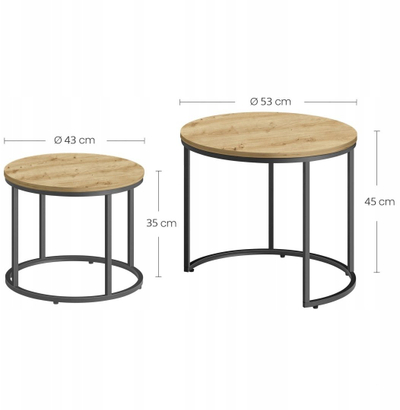 Set tavolinash kafe Artisan, 2 copë, metal, këmbë të zeza
