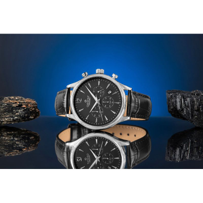 Ora për meshkuj Giewont Chronograph GW6310-A2, xham safir, kronograf, e zezë argjendi